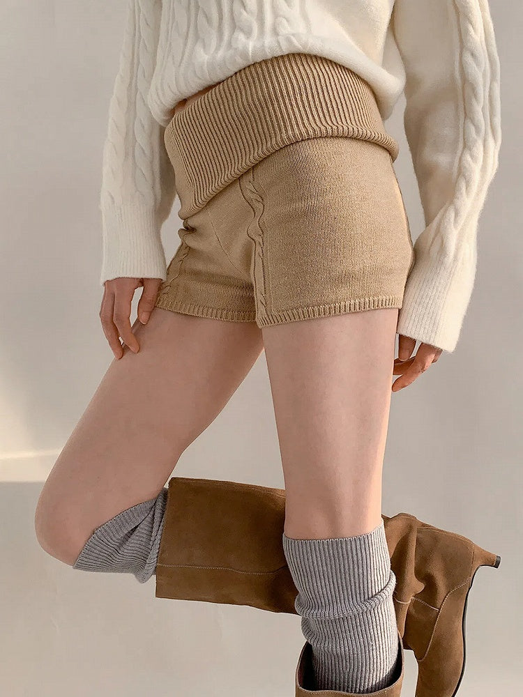 Cable Fold-Over Waist Shorts Knit