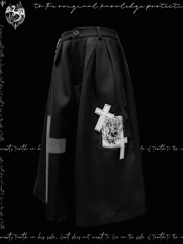 Black Cross Appliques Wide-Leg Pants Y2K