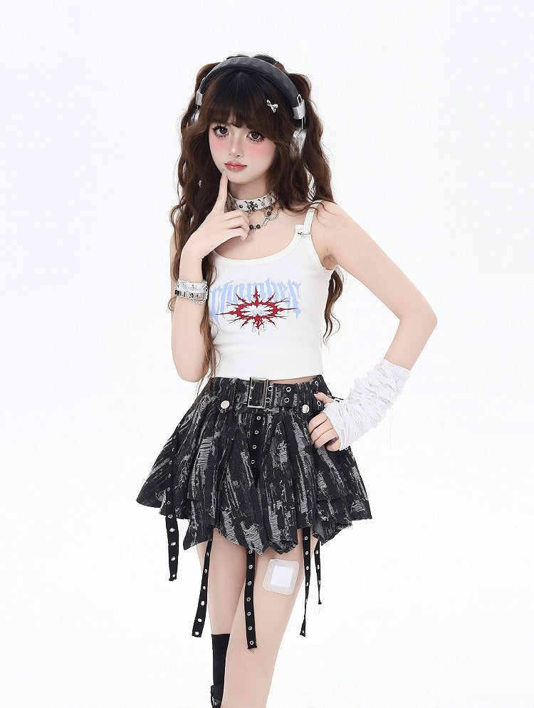 Gothic Black/White Letter Print Glamorous Cropped Cami Top