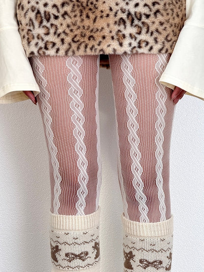 Halbtransparente Strumpfhose in Braun/Lila/Schwarz/Weiß/Grau im Y2K-Stil