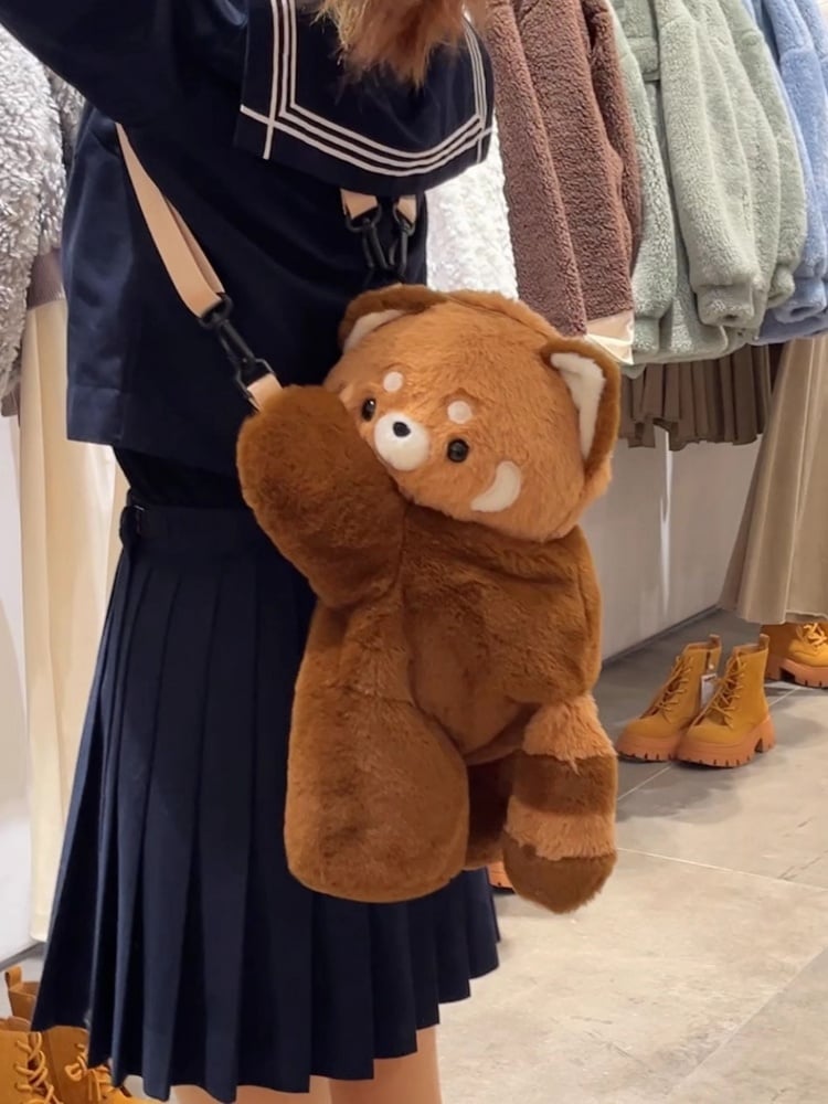 かわいいレッサーパンダのブラウンぬいぐるみバックパック/クロスボディ