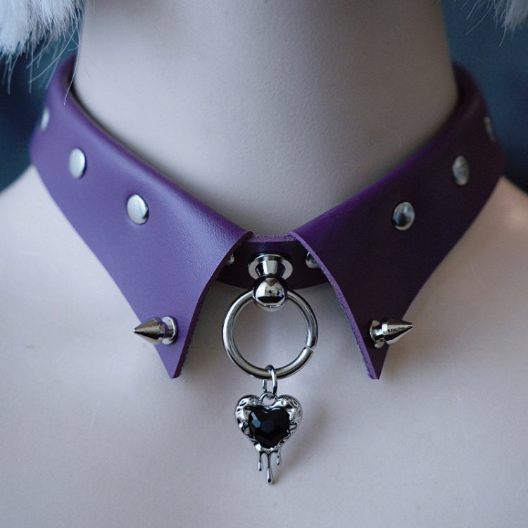 Pendant Choker Purple Decorated Rhinestone Details Studs Gothic Heart