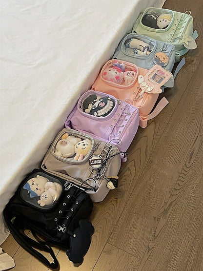 Transparent Pocket Ita Bag with Wide Straps