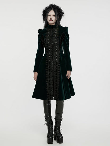 Goth Symmetric Gorgeous Green Coat Black