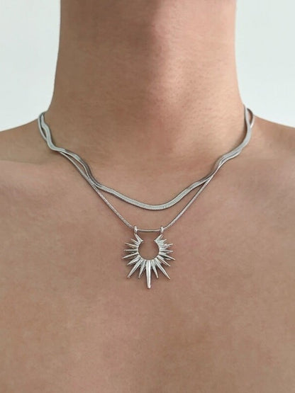 Silver Layered Sun Pendant Necklace - YSHXS