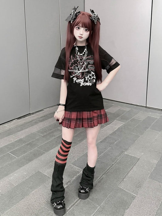 Black Strawberry & Chain Print Mesh T-Shirt - Puppet Bombs