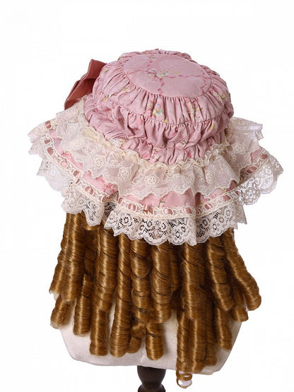 Floral Print Baby Hat with Lace Trim, Two-Color Lolita Style - Alice Girl