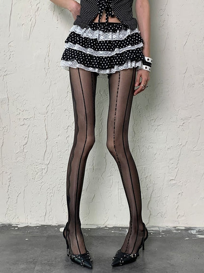 Y2K and Striped Tights Pattern Black/White/Gray/Purple Floral