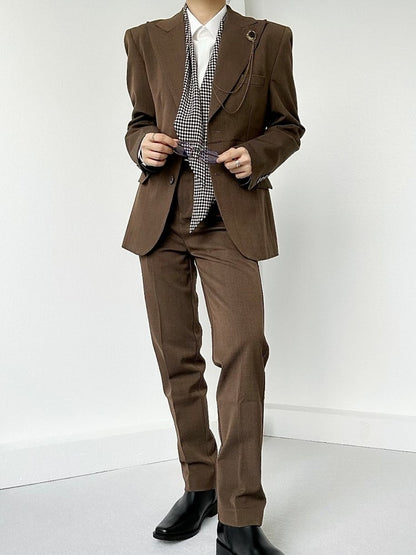 Vintage Tailored Unisex Collar Fit Coffee Notched Blazer Ouji with Lolita