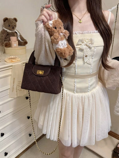 Suede Crossbody Bag with Diamond Pattern 2 Colors - Lalacita