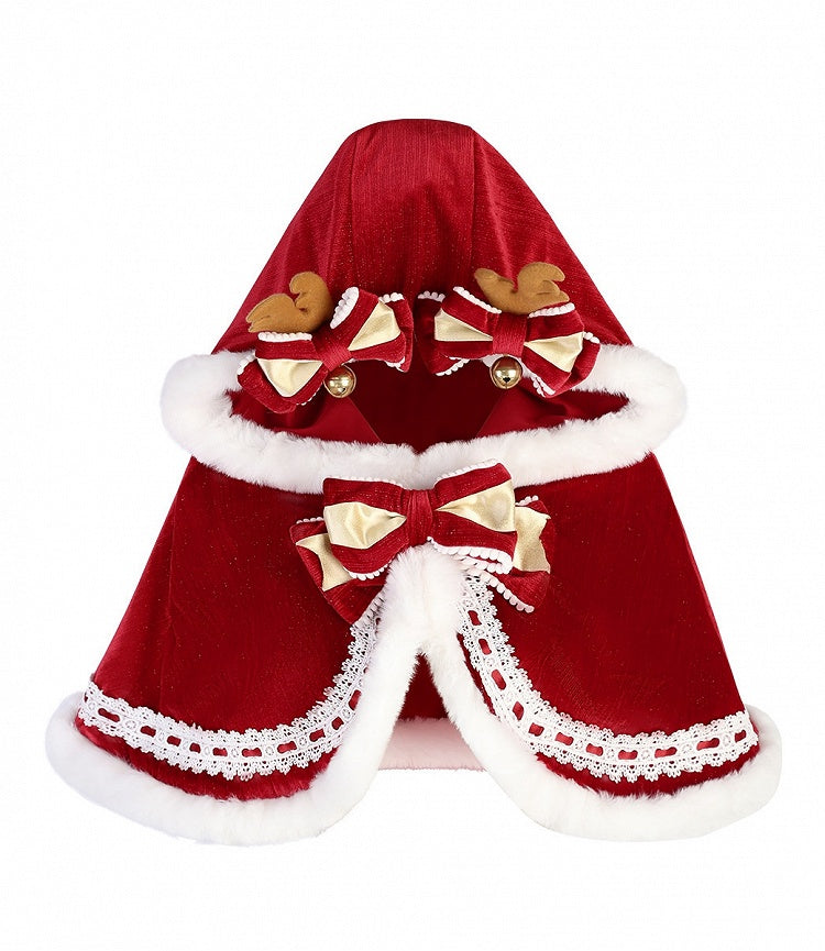 + Christmas Full White Sleeves Lolita Long Set Red Dress Cape Top