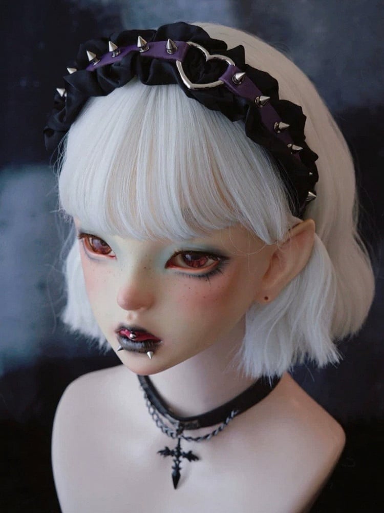 Punk Lolita KC Headband with Heart Studs and Ruffles - Strange Sugar