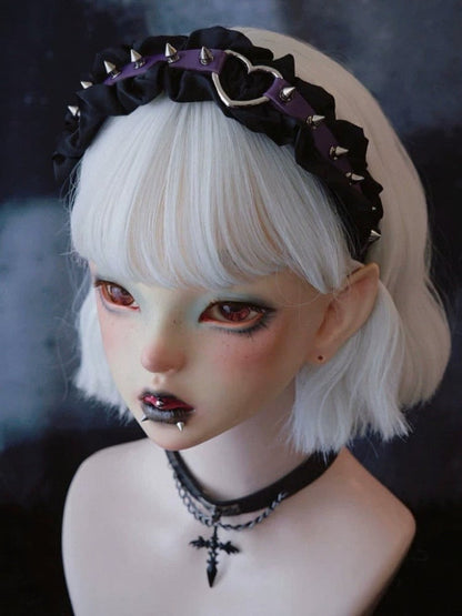 Punk Lolita KC Headband with Heart Studs and Ruffles - Strange Sugar