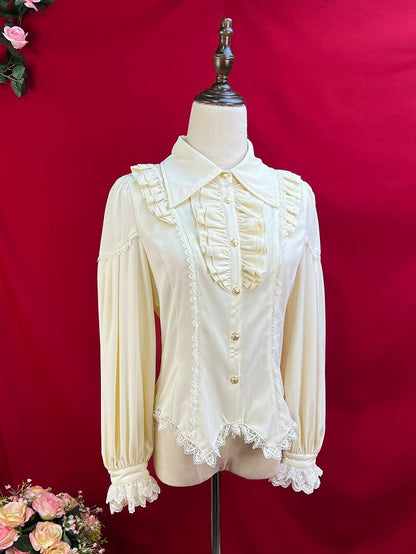 アプリコットのエレガントなポインテッドカラーの長袖シャツ