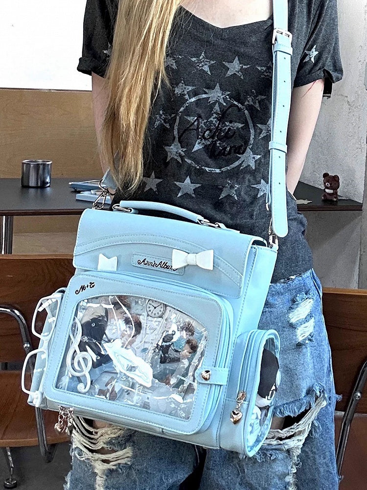 Transparente und blaue Schleifendekoration 2-Wege mit Tasche Ita Fenster