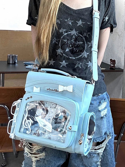 Transparente und blaue Schleifendekoration 2-Wege mit Tasche Ita Fenster