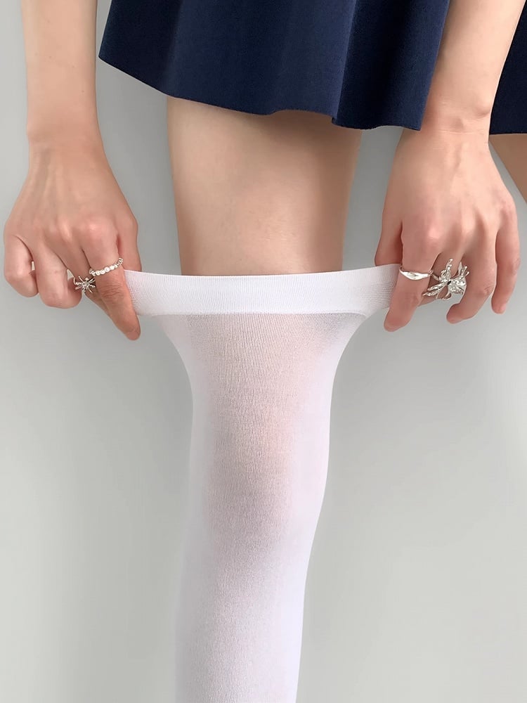 Overknee-Socken in Schwarz/Weiß/Beige/Grau mit geripptem Saum
