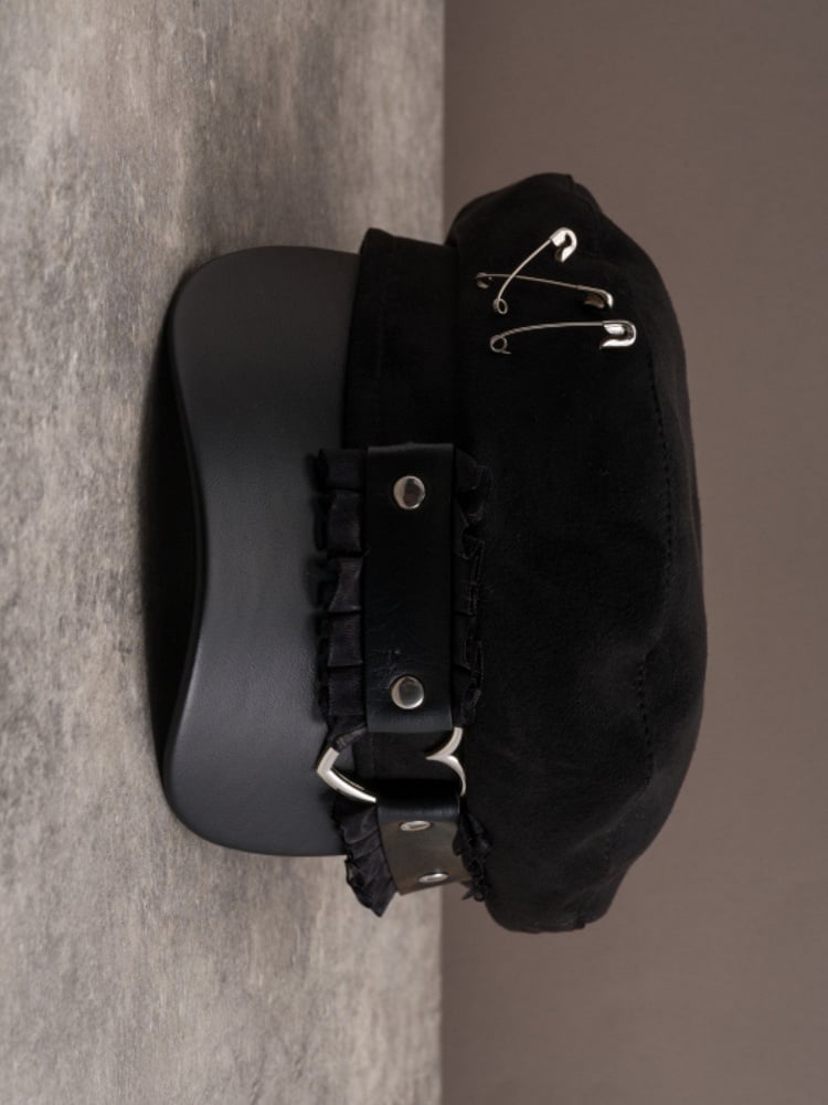 Ruffled Pin Hat Beret Decorated Black Trim Gothic