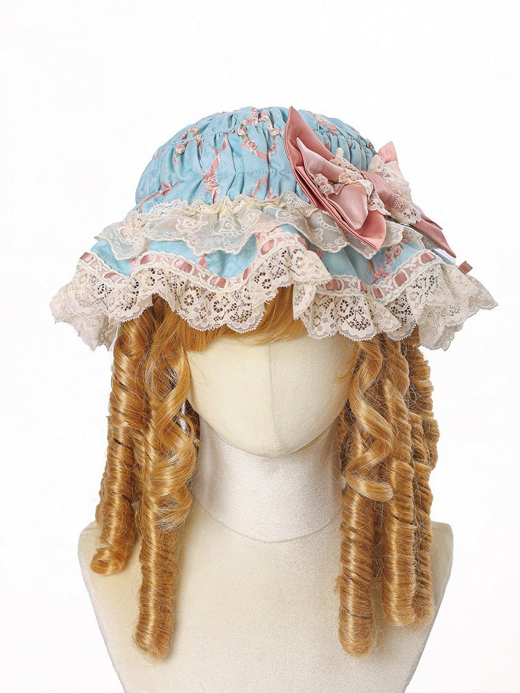 Floral Print Baby Hat with Lace Trim, Two-Color Lolita Style - Alice Girl