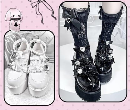 with Landmine Matte 10cm Heel Platform Rhinestones Chunky Glitter White Bowknot Shoes Style Heart