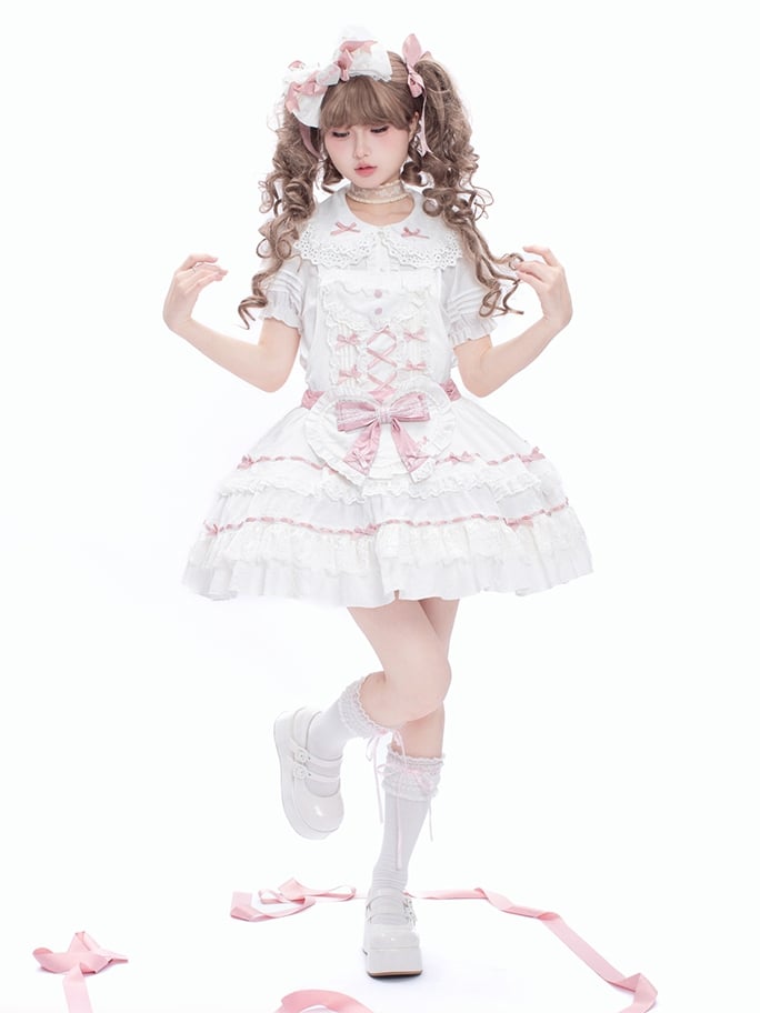 Weiße süße Lolita-Rosa-Spitzenschleife KC und Perlendetails