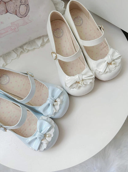 Heart Fastener Blue Round-Toe Lolita Design Mid Sweet - Heels