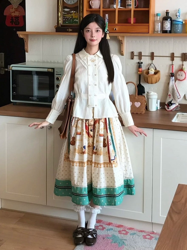 White Musical Print Overall Dress with Detachable Straps - Crucis Universal Tailor Company