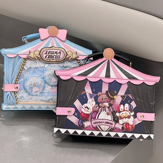 Black and Purple Circus Sweet Bunny and Bear Print Ita Bag