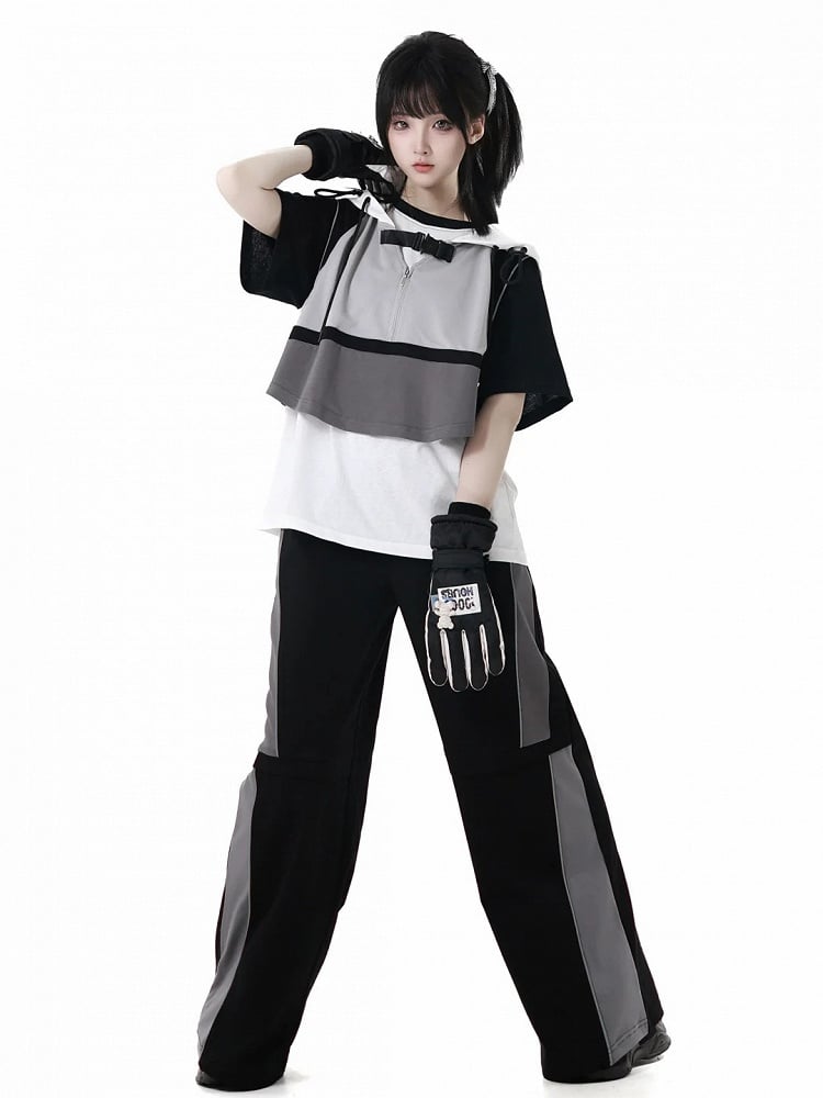 Hose Schwarz Grau Colorblock Design Techwear Casual