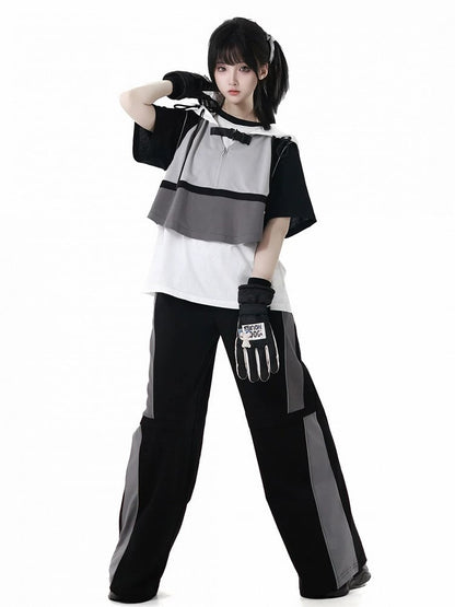 Hose Schwarz Grau Colorblock Design Techwear Casual