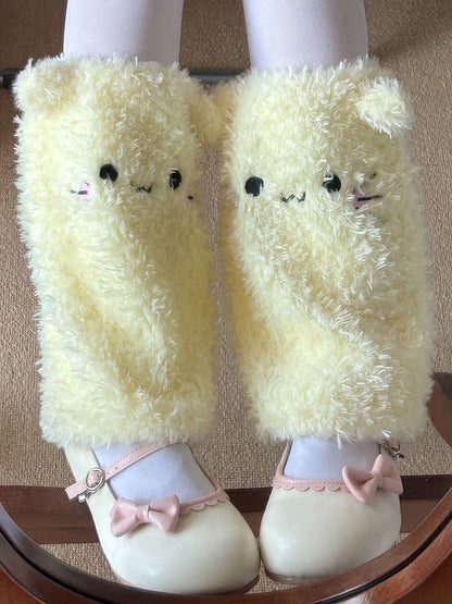 Cute Plush White/Yellow/Pink Leg Warmers