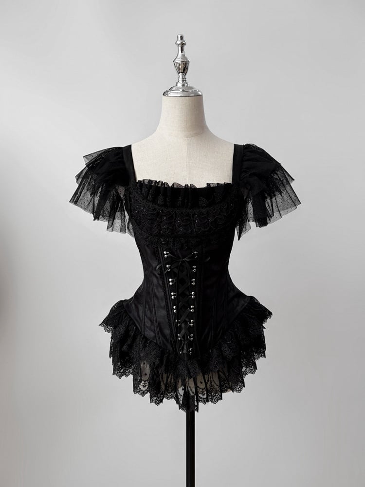 Boned Black Corset Gothic Lolita Top