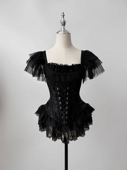 Boned Black Corset Gothic Lolita Top