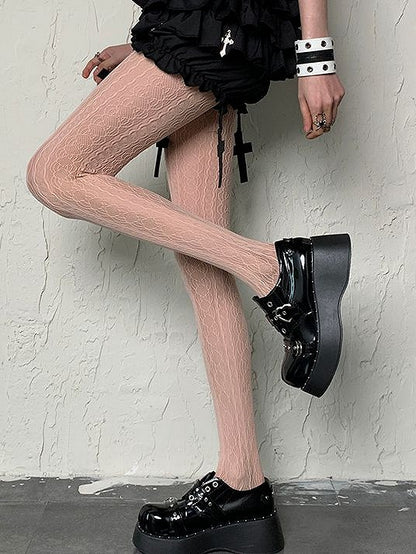 パンクライトウェイストランドタイツ 中空デザイン ピンクストライプ Y2K