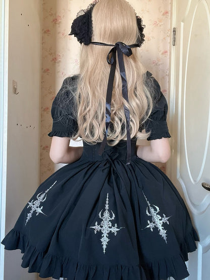 Black with Jumper Gothic Overlay Drawstring Boned Detachable Waist Lolita Skirt