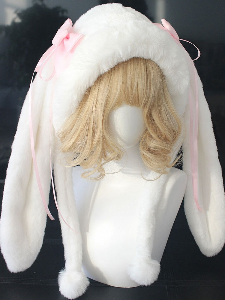 Bowknot Details Oversized Bunny Ears Plush Hat