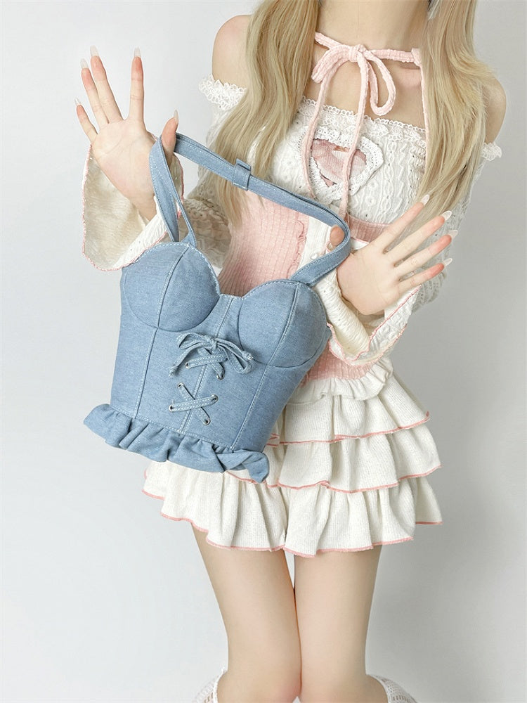 Denim Light Corset-shaped Crossbody Bag Blue