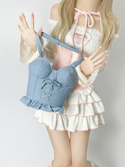 Denim Light Corset-shaped Crossbody Bag Blue