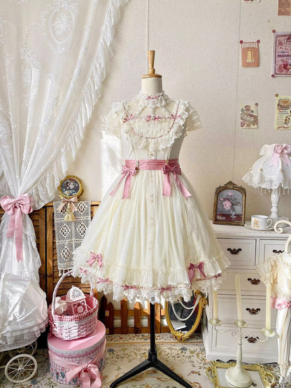 Short Lolita Dress Classic Light Version Bow with Elegant Yellow Lace and Details