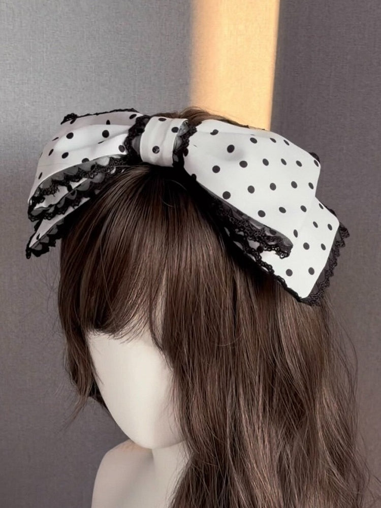 Polka Dot Bow Headpiece in Black and White - Undaily D.Studio