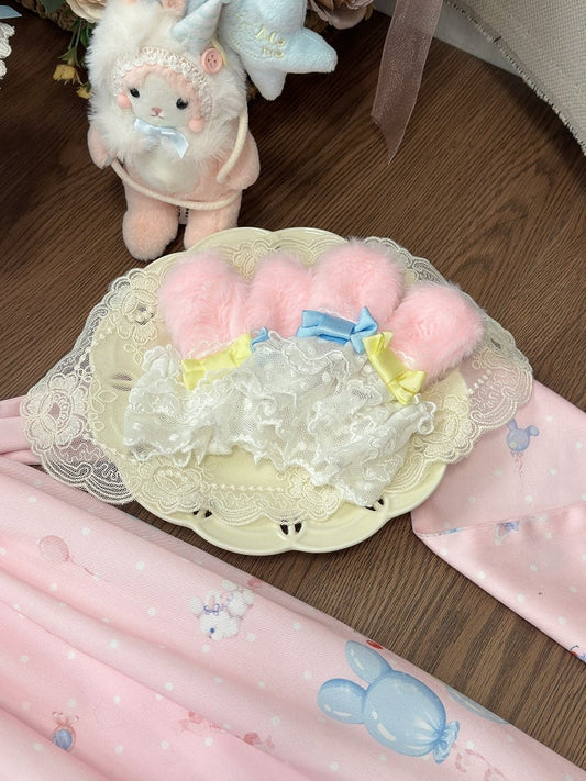 Yellow Ears Bunny Cuffs / Pink Plush Wrist Lolita Sweet