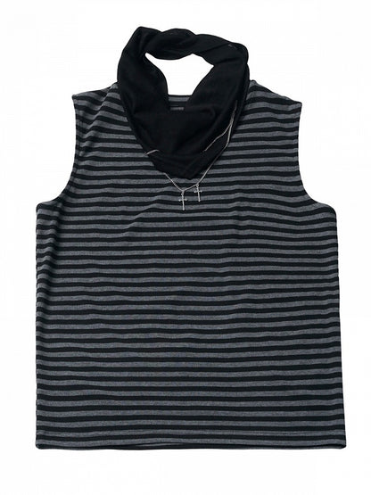 Gray Striped Tank Top with Cross Chain Scarf - PINK SAVIOR