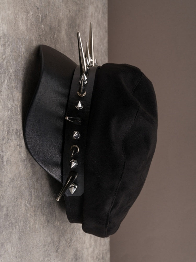 Details Hut Nieten Gothic Schwarze Baskenmütze