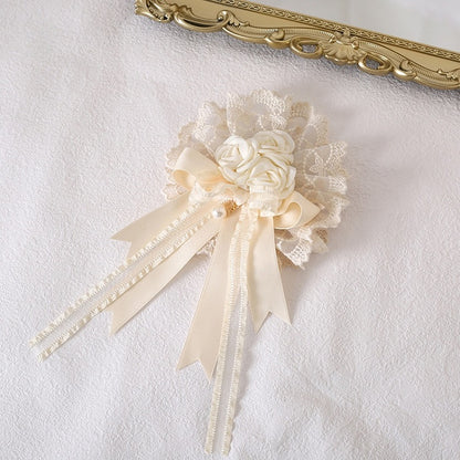 Rose Lace Hairclip Vintage Elegant Beige Floral Bowknot