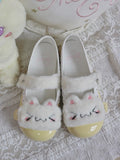 Schuhe Weiß PU Plushie Taste Süße Flache Design Kitty Gelb Snap