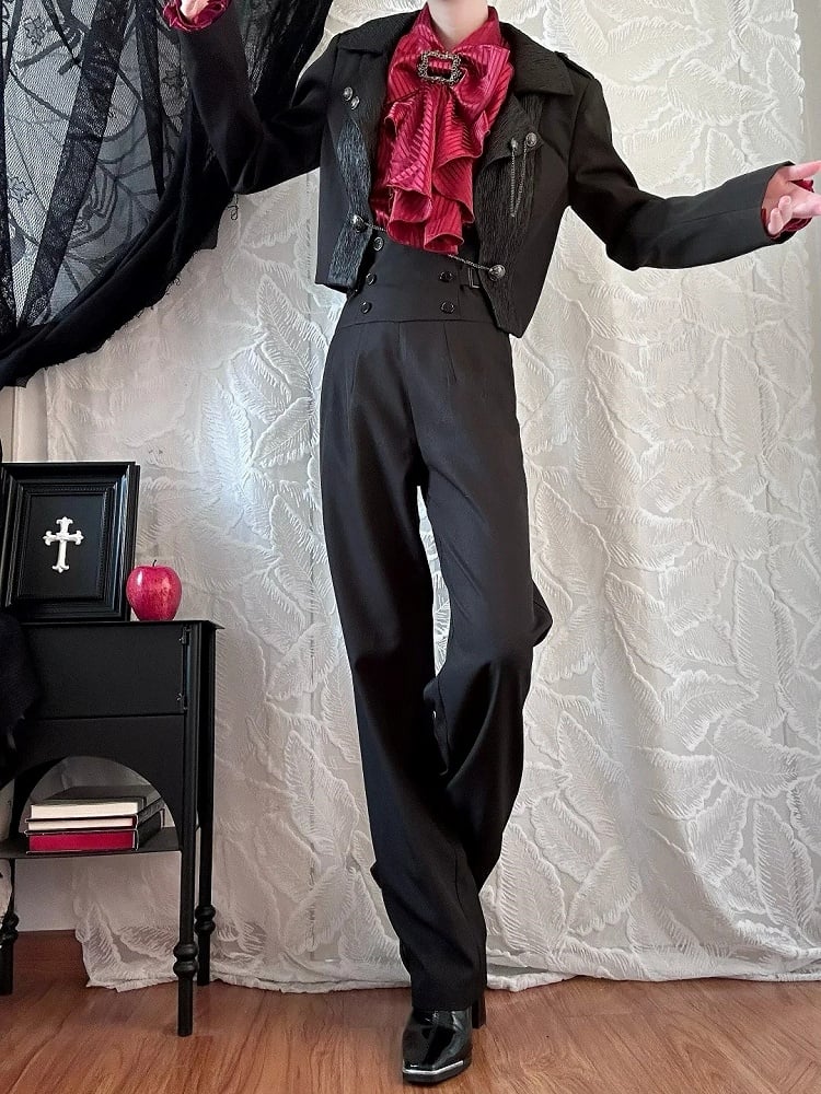 with Silver Train Buttons Black Detachable Accents Cropped Ouji and Jacket Chain Fashion