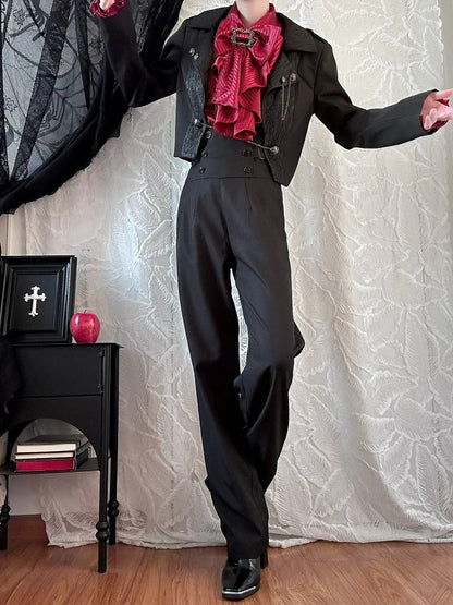 with Silver Train Buttons Black Detachable Accents Cropped Ouji and Jacket Chain Fashion