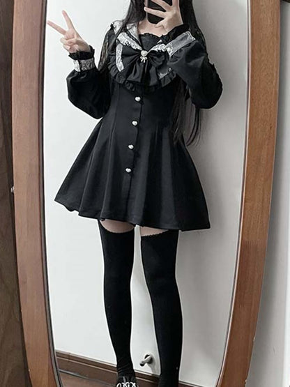 ブラックホワイト ジライケイ セットセーラーカラー スイートハートボタン留めトップス