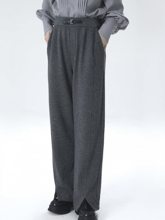 Cuffs Unisex with Pants - Waist Gray Wide-leg Elastic Slit Decorative Buckle Ouji