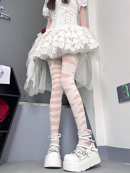 Tights Strap Cross Y2K Style Black/White Design